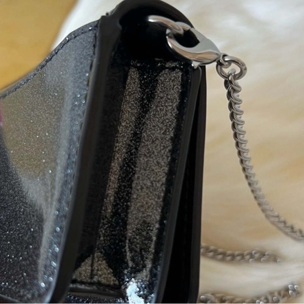 Coach Black Glitter Leather Mini Chain Crossbody / Card Holder | Authentic - Picture 4 of 15